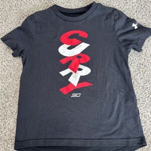 Under Armour Black Kids Short Sleeve Shirt with Red and White Graphic